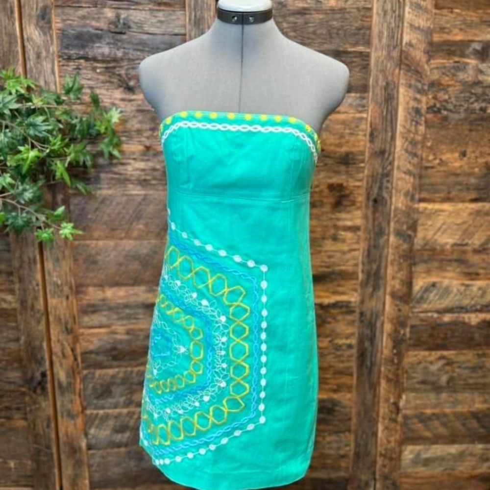 Lilly Pulitzer Comb Get It Bowen Strapless Embroidered Dress Size 0